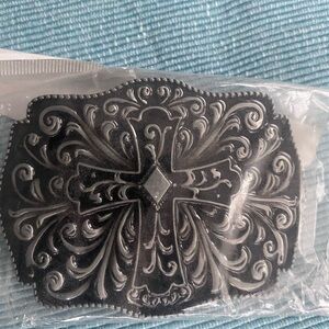 Ornate Black and Silver Belt Buckle